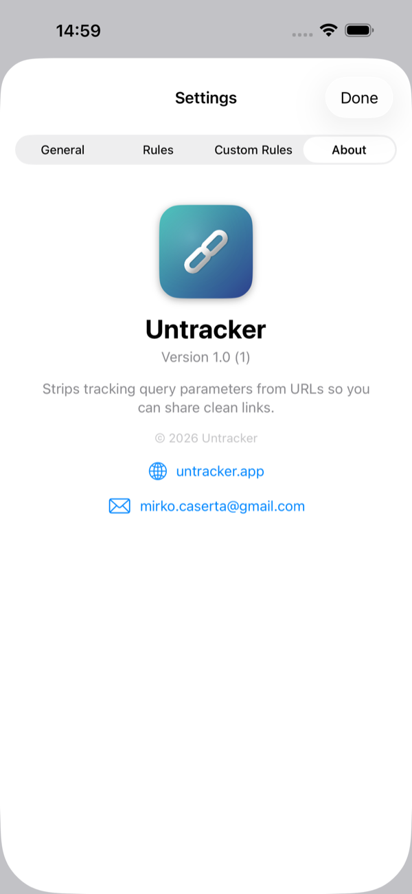 Untracker about on iPhone