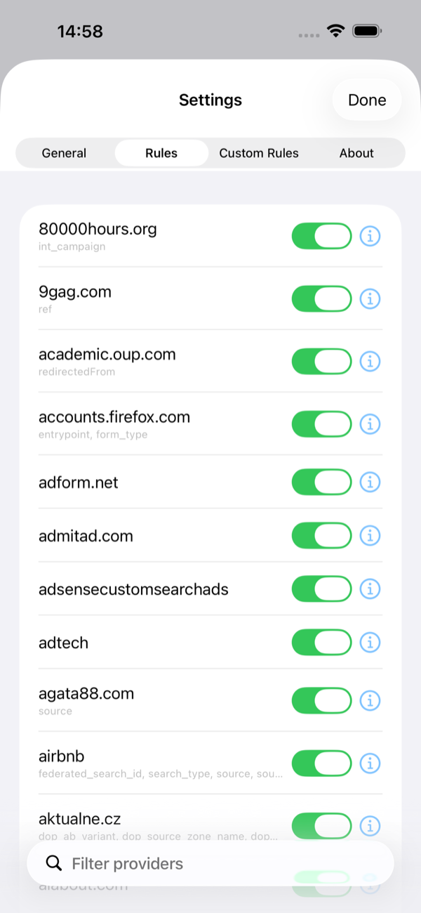 Untracker rules on iPhone