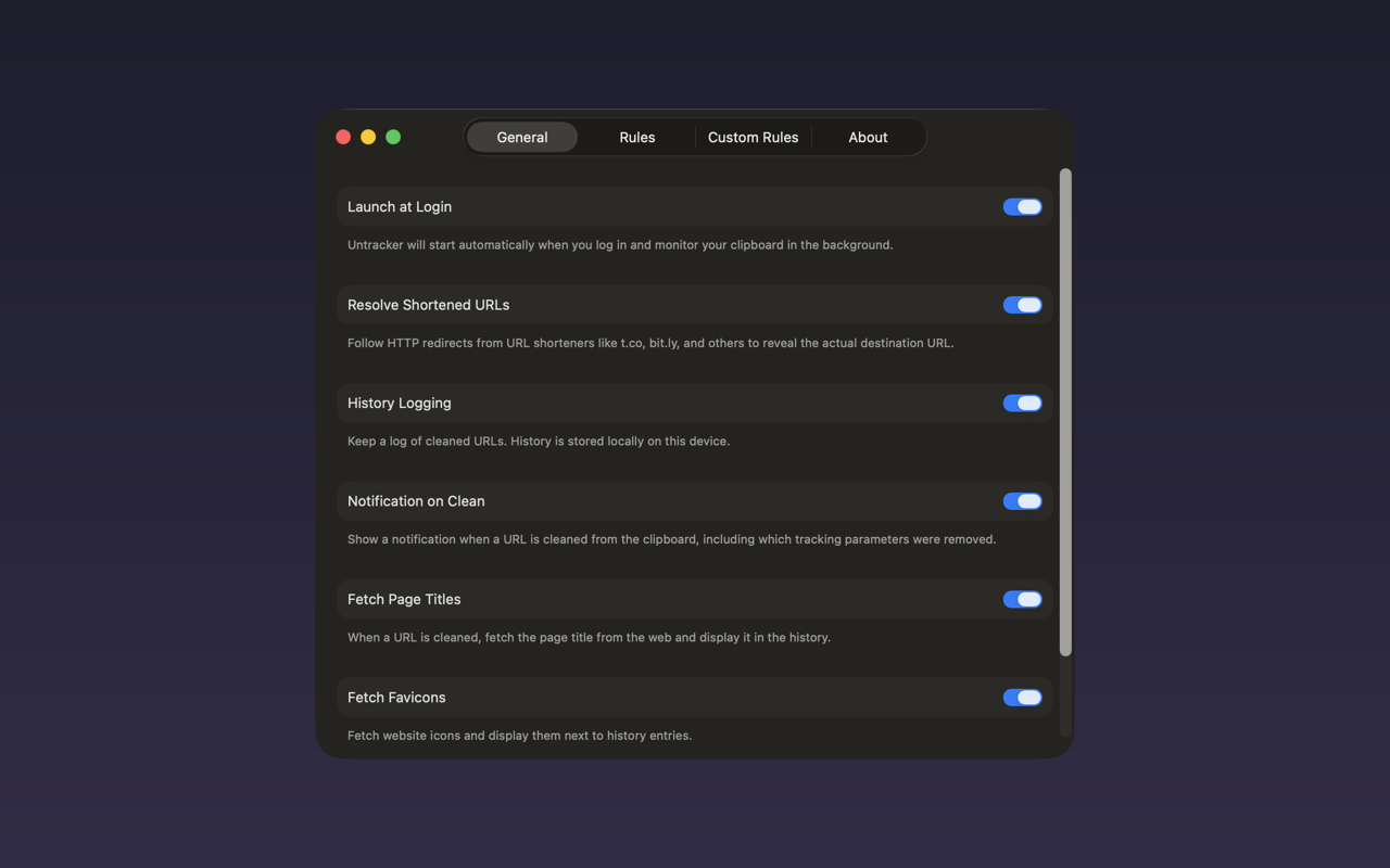 Untracker custom rules on macOS